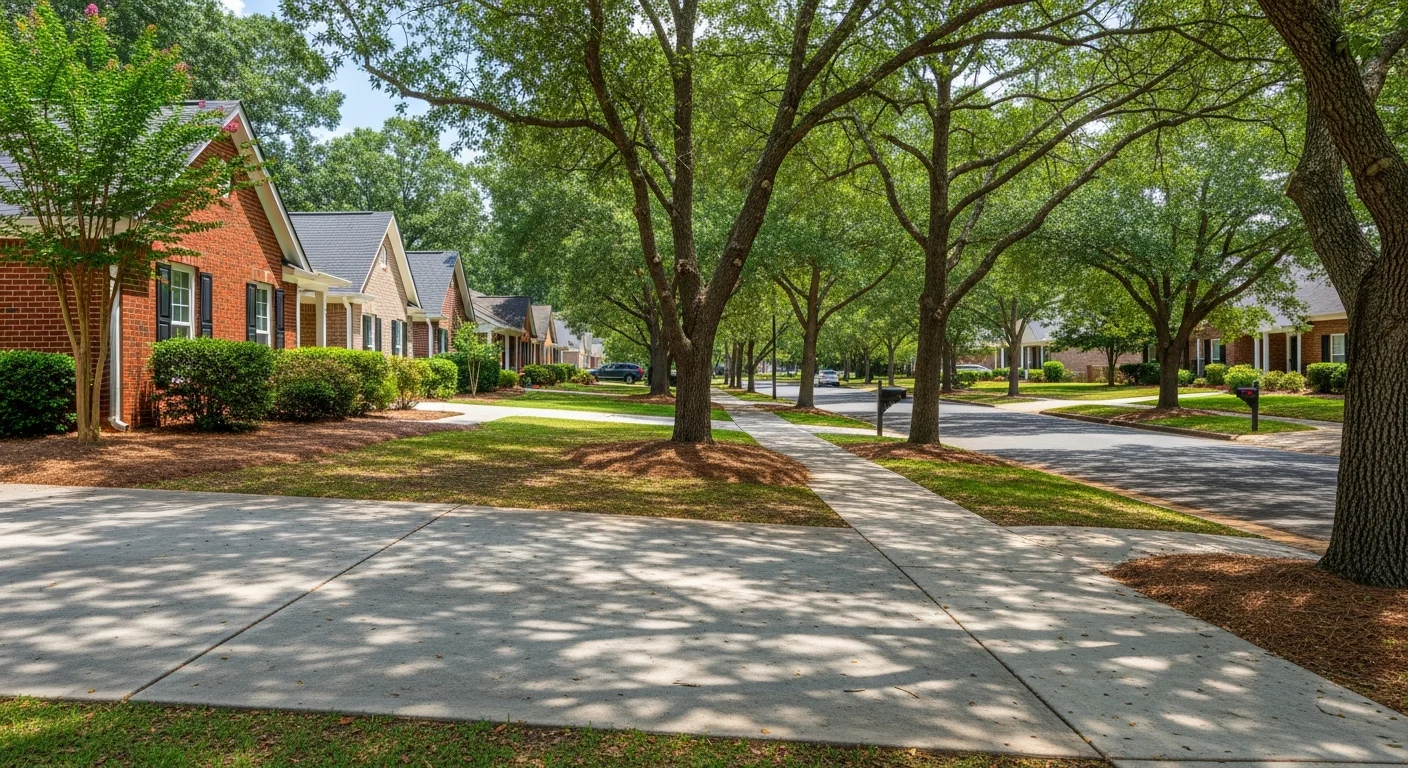 Residential street in Athens with tree-lined sidewalk and well-maintained homes typical of Clarke County neighborhoods.