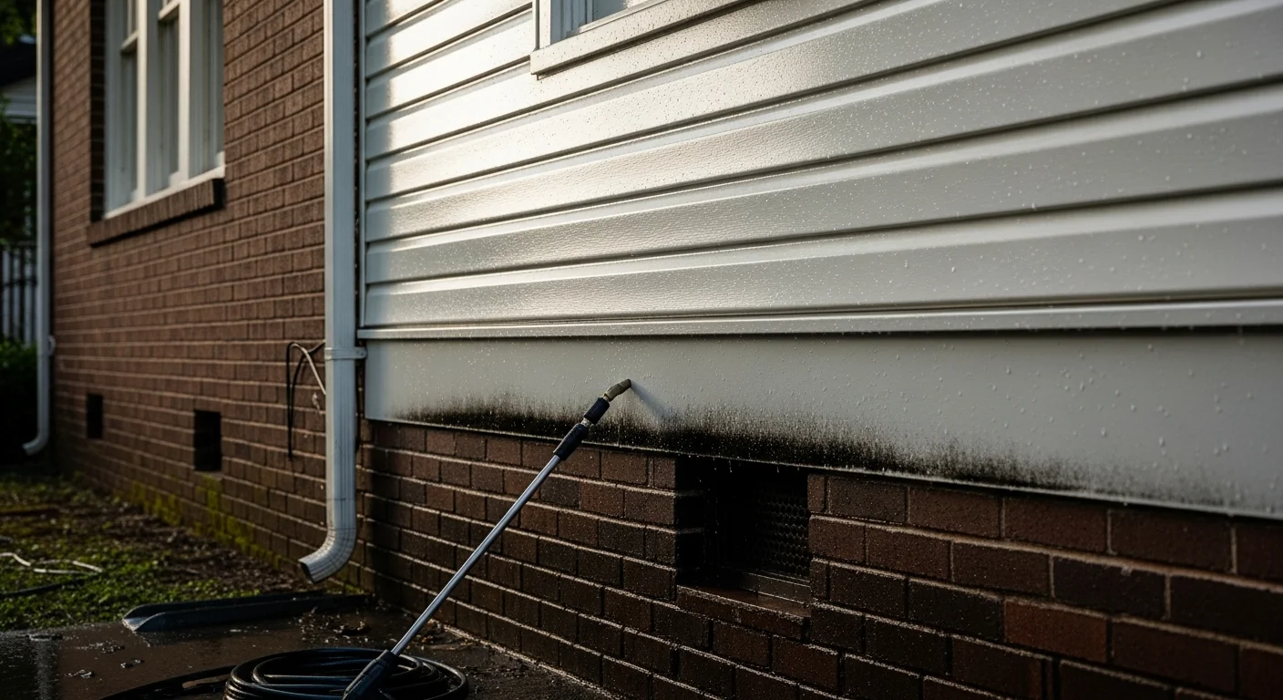 A two-story Athens, GA home with clean vinyl siding after professional house washing, showing no visible algae or dark staining on the exterior walls and trim. The home sits on a tree-lined street typical of Clarke County neighborhoods.